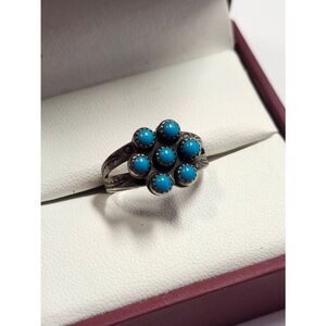 Sterling Silver Cluster Ring with Blue Turquoise Size 6.5